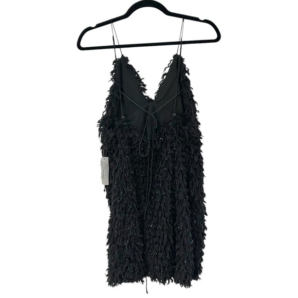 For Love & Lemons Kamara Mini Dress Sz M Black Metallic Shaggy Tie Back Dress - Picture 3 of 9